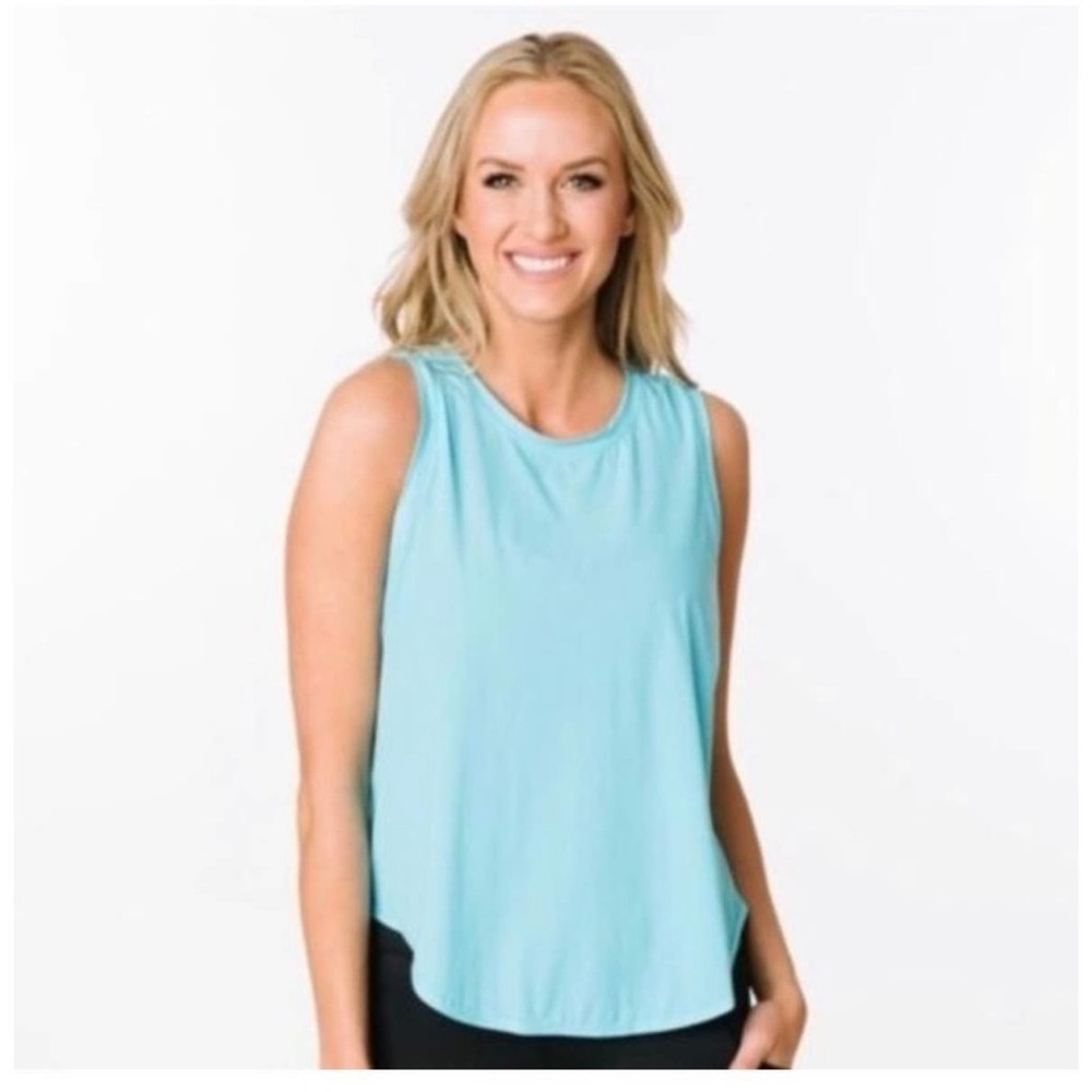 NWT ZYIA Open Panel Split Back Mesh Sky Blue Tank Top M